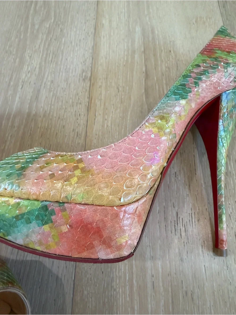 Christian Louboutin Python Pixel Troca 140 Peep Toe Platform Pumps, Size 39